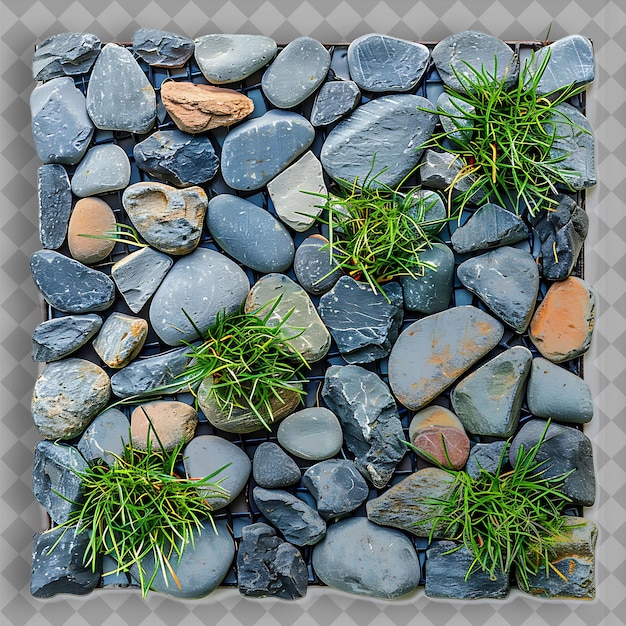 Tall Fescue With Multicolored Stone Pebbles and Blue Mixed G PNG Green Texture Background