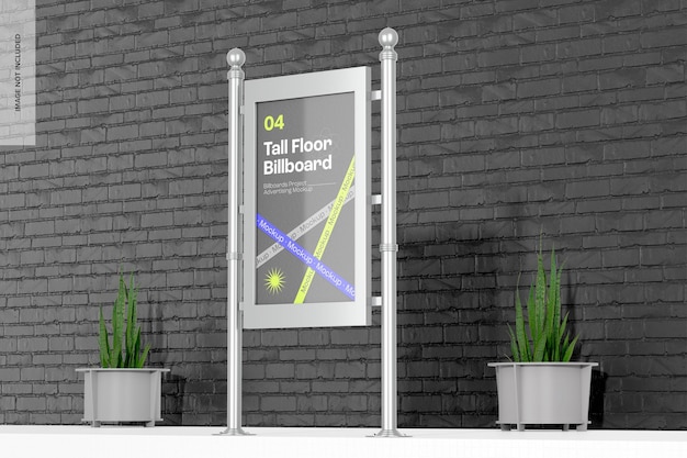 Tall Floor Billboard Mockup with Plants