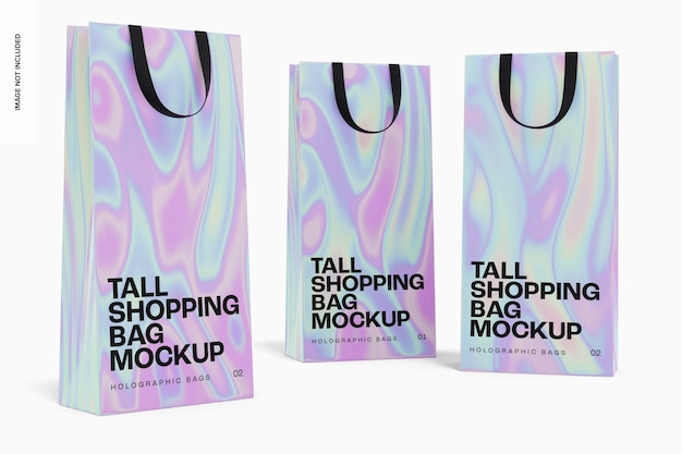 Tall Holographic Shopping Bags Mockup, Front View