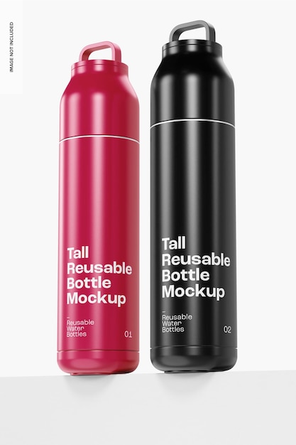 Tall Reusable Bottles Mockup, Low Angle View