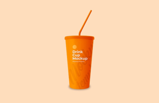 PSD tall size of orange cup mockup with straw