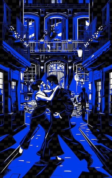 Tango Dancers Performing in a Buenos Aires Street With Cafes Illustration Music Poster Designs