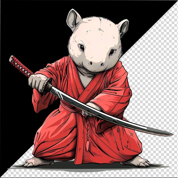 PSD tapir samurai warrior wielding katana sword cartoon tapir samurai cartoon design