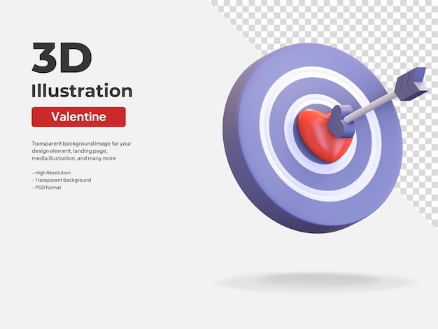 Target love arrow icon valentine day symbol 3d render illustration