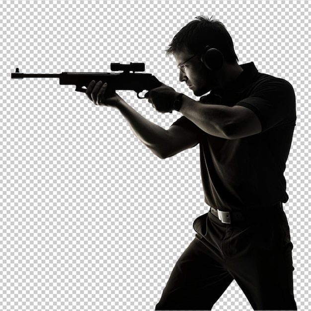 target shooting with silhouette man on transparent background