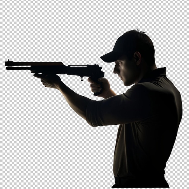 target shooting with silhouette man on transparent background