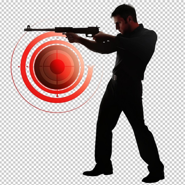 PSD target shooting with silhouette man on transparent background