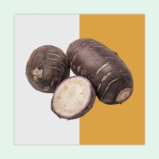 PSD taro root vegetable isolated colocasia esculenta clipart taro with half cut illustration