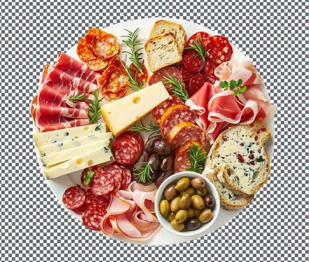 PSD tasty antipasto platter isolated on transparent background