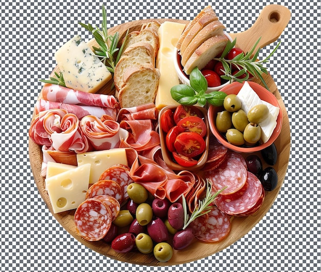 PSD tasty antipasto platter isolated on transparent background