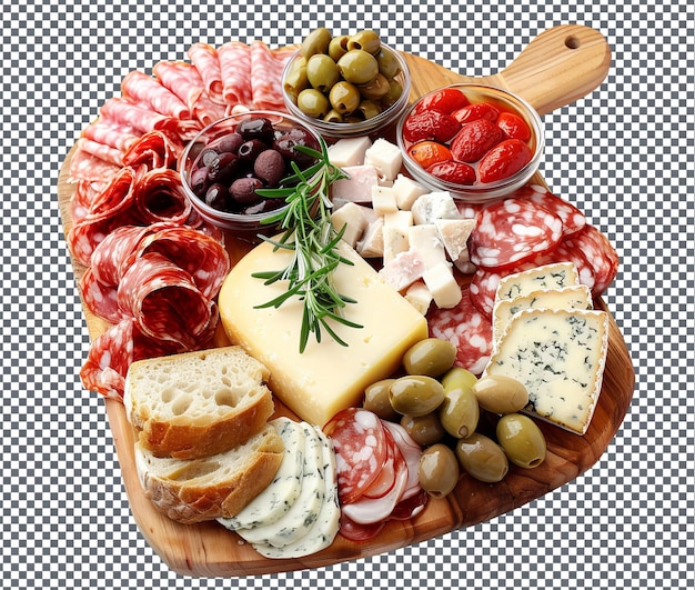 PSD tasty antipasto platter isolated on transparent background