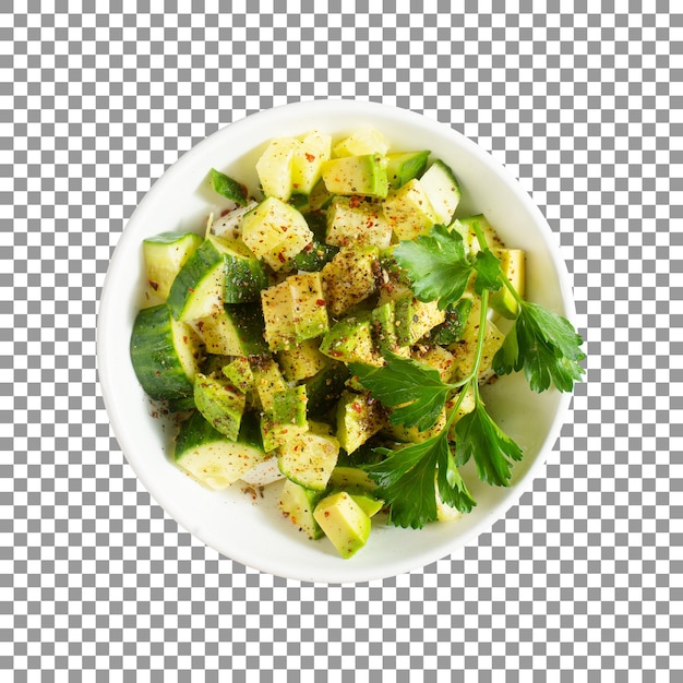 Tasty avocado salad with parsley isolated on transparent background