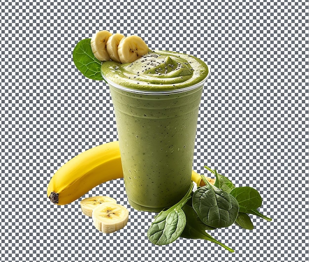 Tasty Banana and Spinach smoothie isolated on transparent background