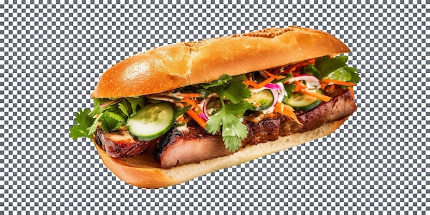 Tasty banh mi sandwich with vegetables slices on transparent background