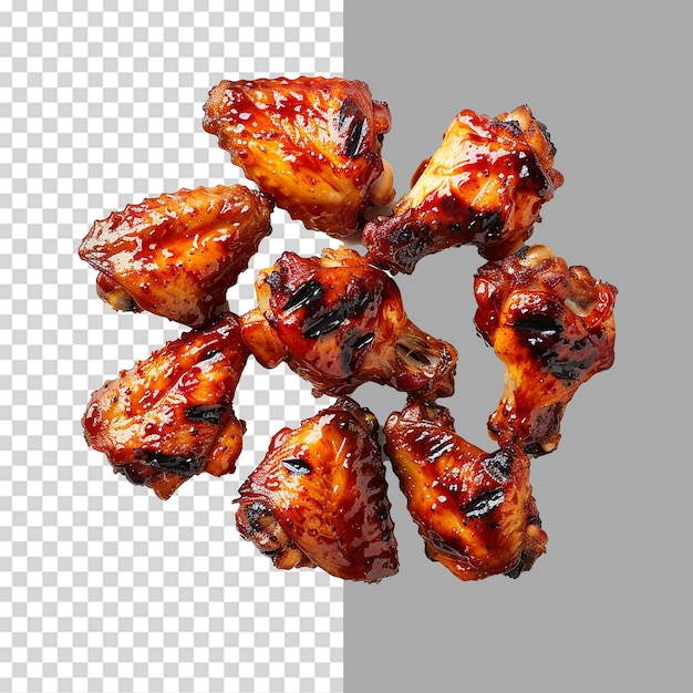 PSD tasty barbecue chicken wings on a plate png isolated on transparent background