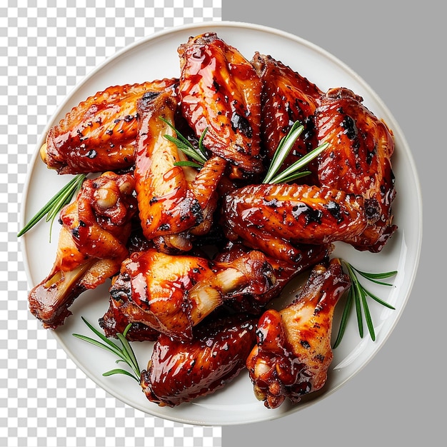 PSD tasty barbecue chicken wings on a plate png isolated on transparent background