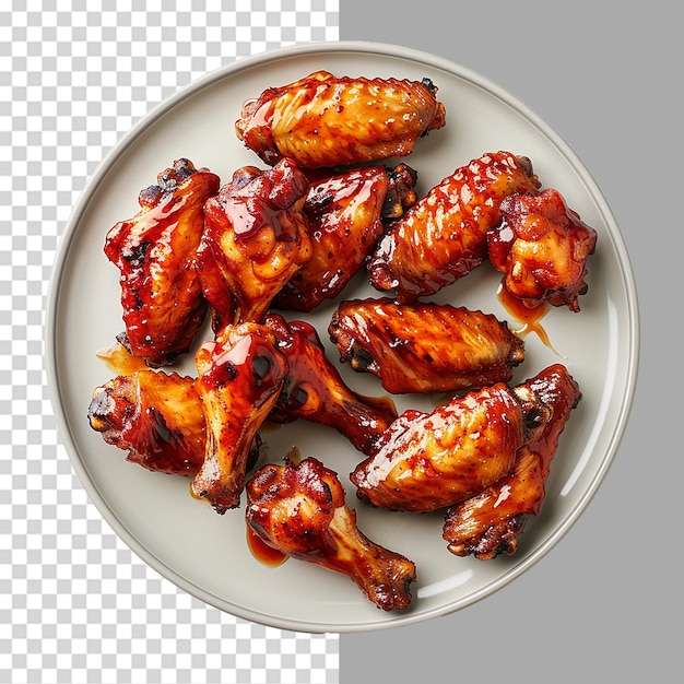 PSD tasty barbecue chicken wings on a plate png isolated on transparent background