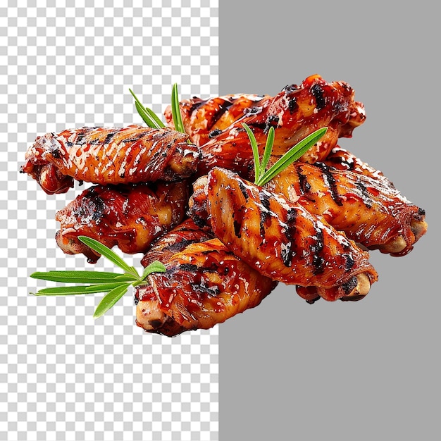 PSD tasty barbecue chicken wings on a plate png isolated on transparent background