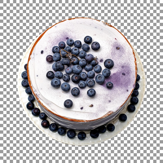 PSD tasty blueberries cake with fresh blueberries top view isolated on transparent background