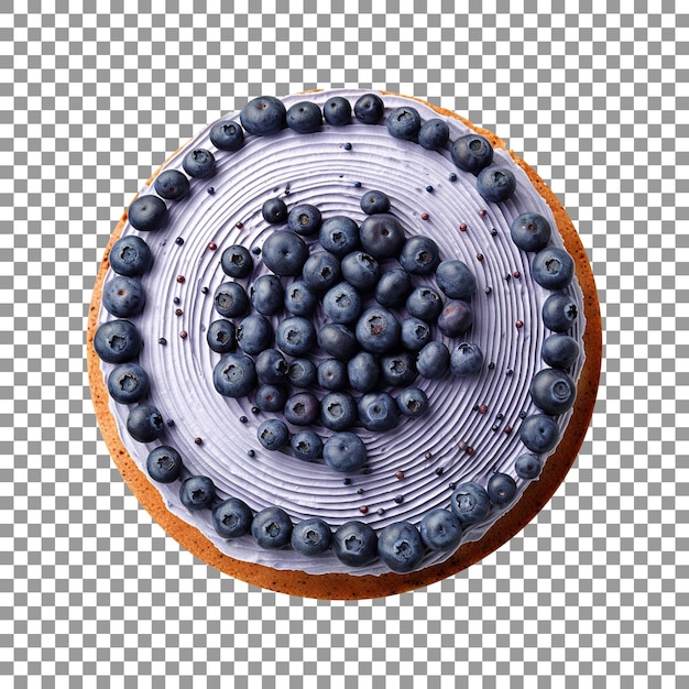 Tasty blueberries cake with fresh blueberries top view isolated on transparent background