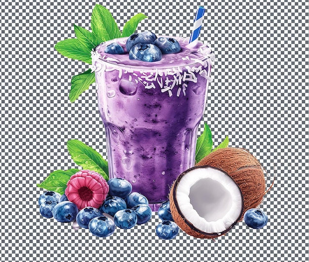 Tasty Blueberry and Coconut Smoothie isolated on transparent background