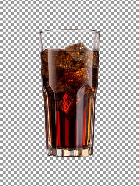 Tasty brown cola drink glass with ice cubes on a transparent background