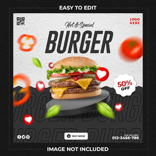 Tasty burger promotion social media template