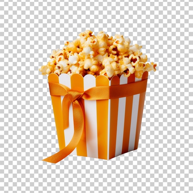 PSD tasty caramel glazed popcorn in a box on a transparent background