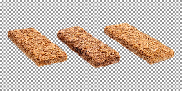 Tasty cereal granola bars isolated on transparent background