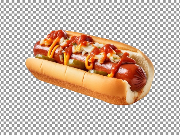 Tasty cheese and spicy hotdog isolated on transparent background