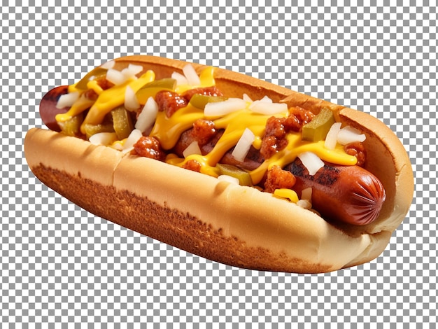 PSD tasty cheese and spicy hotdog isolated on transparent background