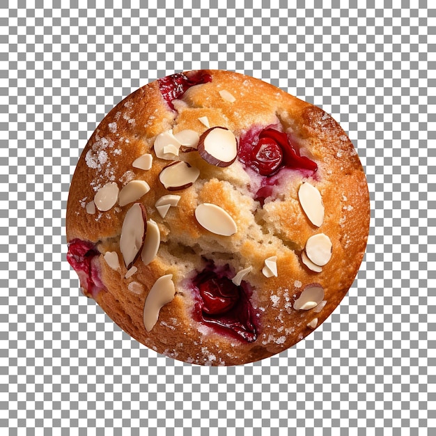 Tasty cherry almond muffin isolated on transparent background