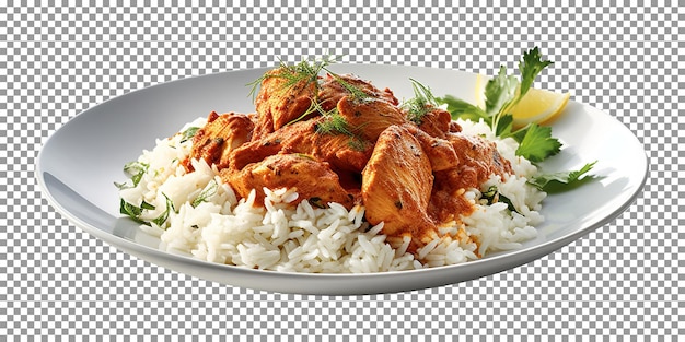 Tasty chicken curry rice plate isolated on transparent background