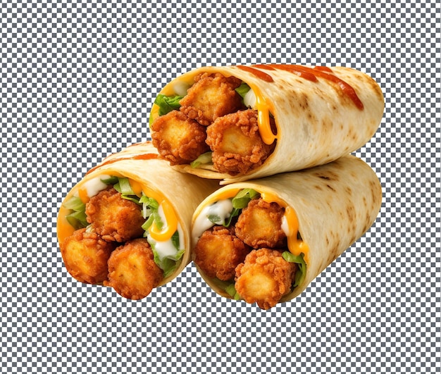 Tasty chili cheese tater tots wrap on transparent background