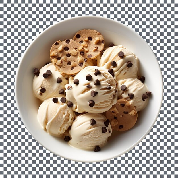 PSD tasty chocolate chip ice cream bowl on transparent background