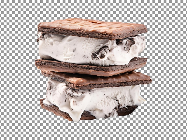 Tasty chocolate cookie ice cream sandwich isolated on transparent background