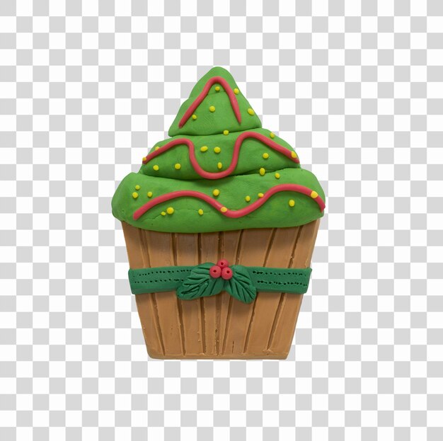 PSD tasty christmas tree cupcake made of plasticine, muffins to decorate an invitation card or a label