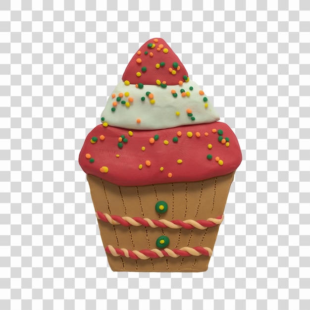 PSD tasty christmas tree cupcake with colored sprinkles handmade from plasticine