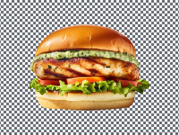 Tasty cilantro ranch burger isolated on transparent background