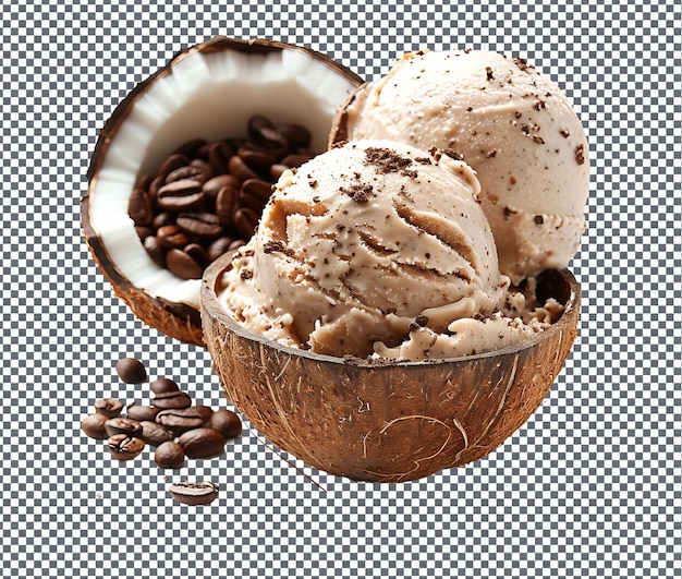 PSD tasty coffee coconut ice cream isolated on transparent background