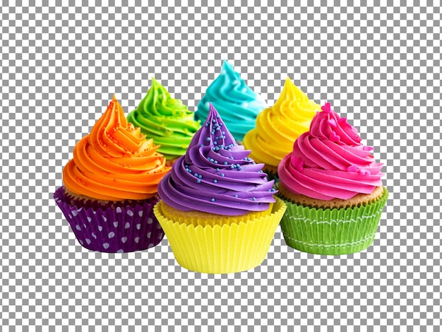 PSD tasty colorful cupcake with colorful icing on transparent background