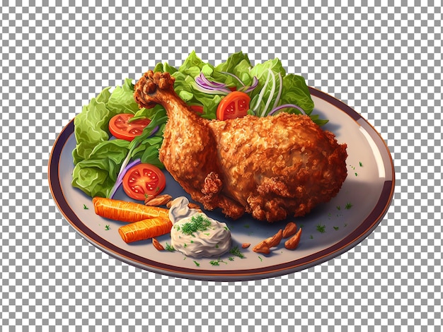 Tasty crispy fried leg piece on plate with transparent background