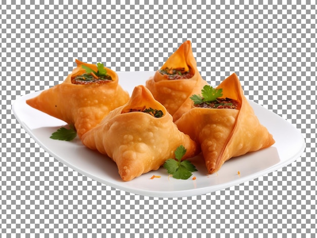 Tasty crispy samosas isolated on transparent background