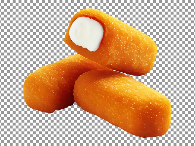 Tasty crispy three cheese sticks isolated on transparent background