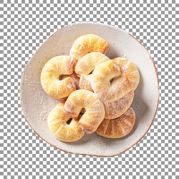 Tasty croissant with white powdered on transparent background