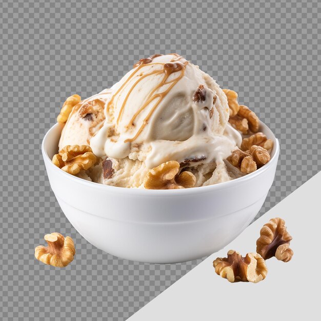 Tasty crunchy walnuts ice cream png isolated on transparent background