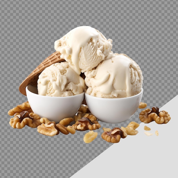 Tasty crunchy walnuts ice cream png isolated on transparent background