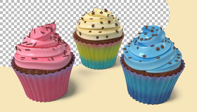 PSD tasty cup cakes with cream suitable for pastry concept