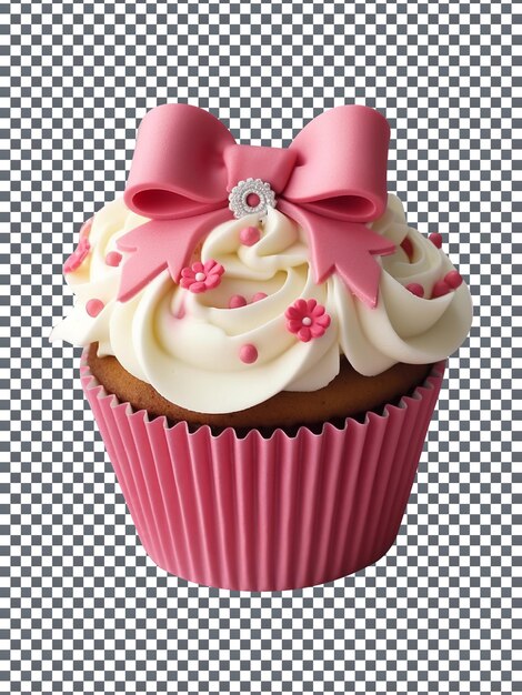 Tasty cupcake with colorful sprinkles and ribbon isolated on transparent background