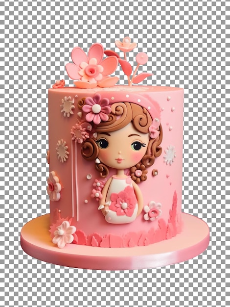 Tasty decorated fondant birthday cake isolated on transparent background